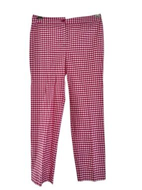 J. McLaughlin Pink and White Gingham Stretch Cotton Pants 10